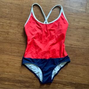 Tommy Hilfiger Red/Navy Colorblock Cross Back One Piece Women’s Swimsuit Size 6